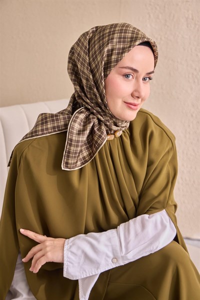 Twill İpek Eşarp Ekose Kahverengi