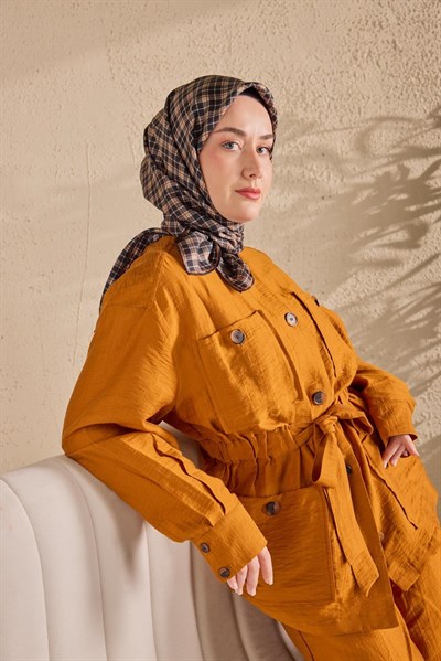 Twill İpek Eşarp Ekose Lacivert