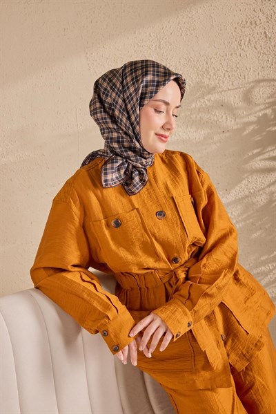Twill İpek Eşarp Ekose Lacivert