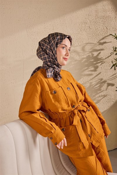 Twill İpek Eşarp Ekose Lacivert