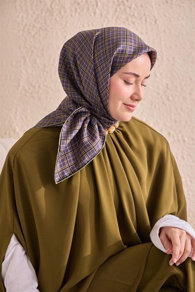 Twill İpek Eşarp Ekose Mor
