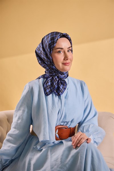 Twill İpek Eşarp Ekose Morcivert