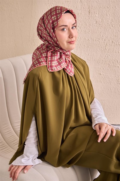 Twill İpek Eşarp Ekose Pembe