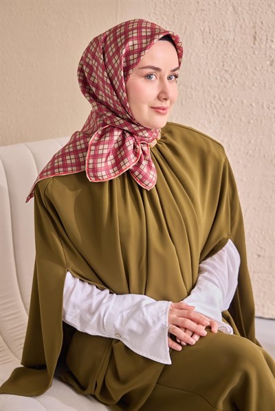 Twill İpek Eşarp Ekose Pembe