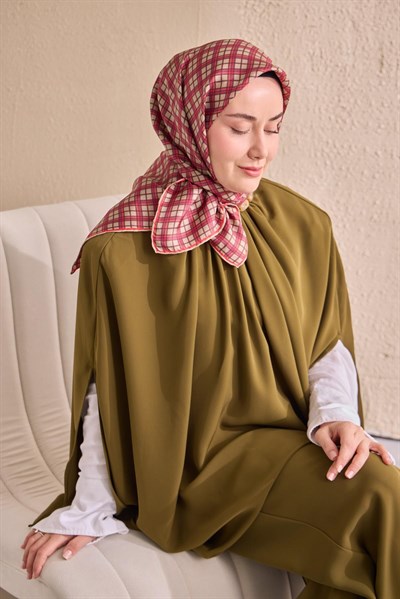 Twill İpek Eşarp Ekose Pembe