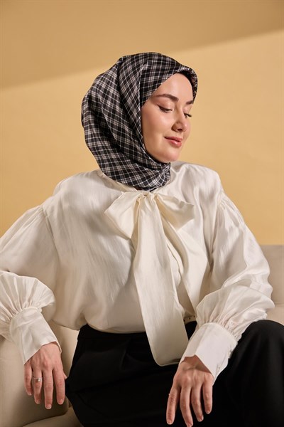 Twill İpek Eşarp Ekose Siyah
