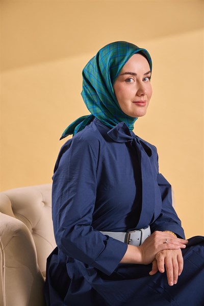 Twill İpek Eşarp Ekose Yeşil