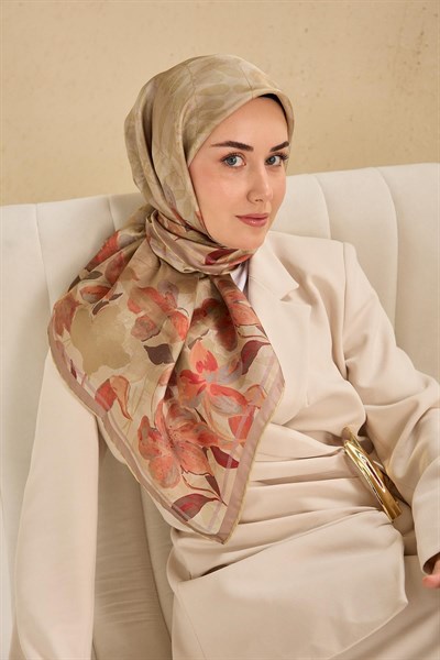 Twill İpek Eşarp Evreka Bej 90x90