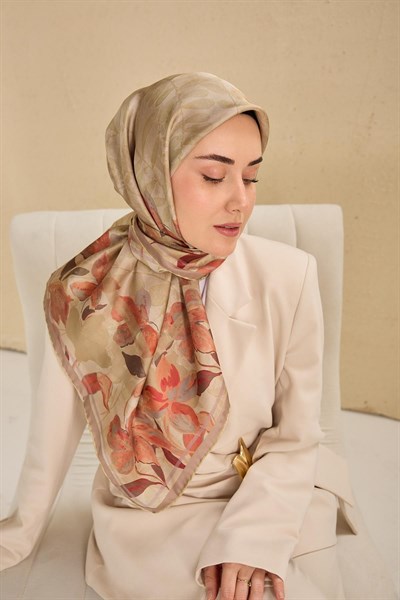 Twill İpek Eşarp Evreka Bej 90x90