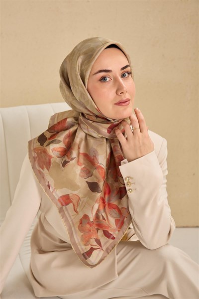 Twill İpek Eşarp Evreka Bej 90x90