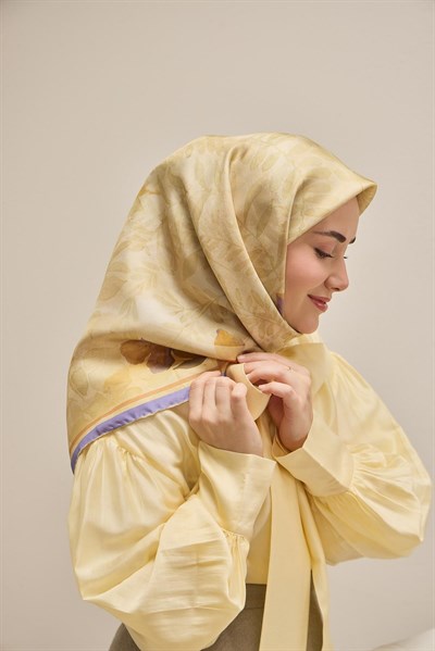 Twill İpek Eşarp Evreka Fildişi 90x90