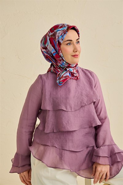 Twill İpek Eşarp Floral Art Desen Bordo 90x90