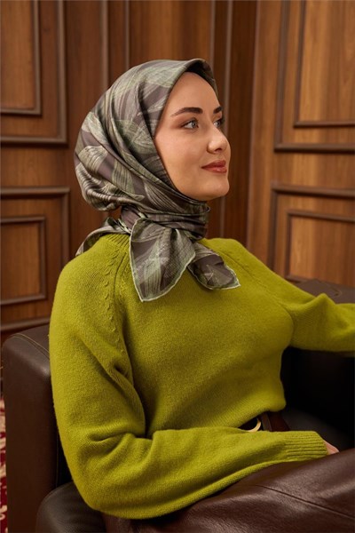 Twill İpek Eşarp Füme-Küf Yeşili Su Yeşili Geçişli Kaymaz Tok Duruşlu 90x90