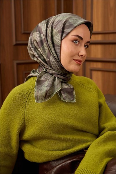 Twill İpek Eşarp Füme-Küf Yeşili Su Yeşili Geçişli Kaymaz Tok Duruşlu 90x90