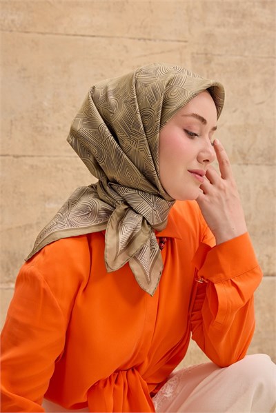 Twill İpek Eşarp Geo Küf Yeşili