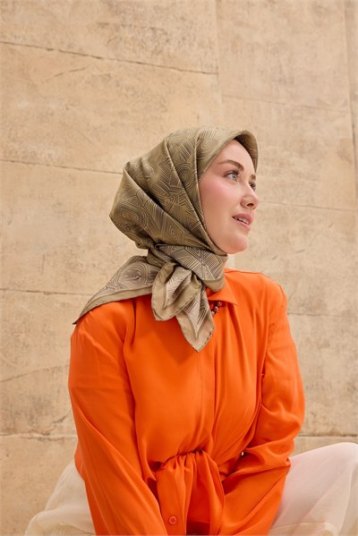 Twill İpek Eşarp Geo Küf Yeşili