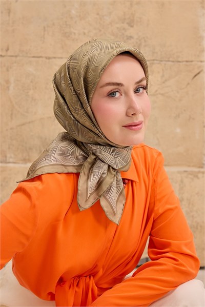 Twill İpek Eşarp Geo Küf Yeşili