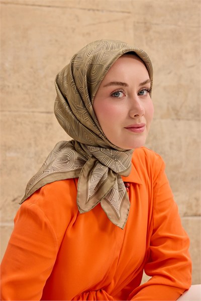 Twill İpek Eşarp Geo Küf Yeşili