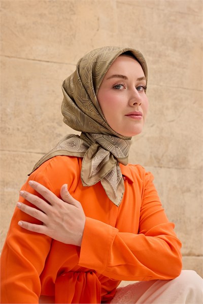 Twill İpek Eşarp Geo Küf Yeşili