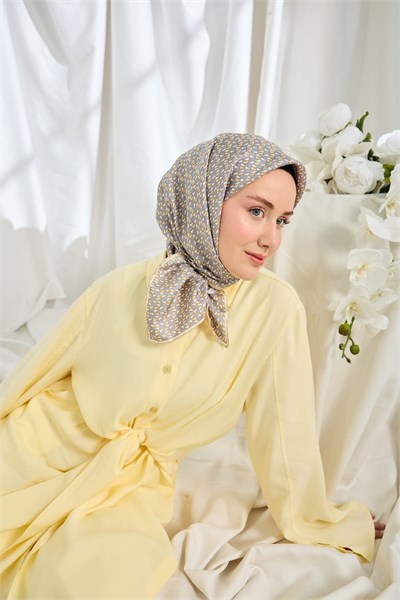 Twill İpek Eşarp Geometric Pattern Gri