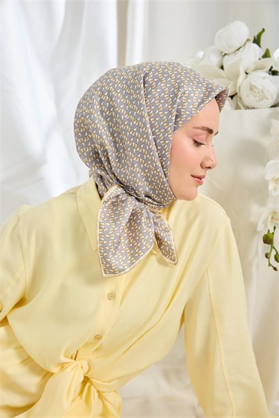 Twill İpek Eşarp Geometric Pattern Gri