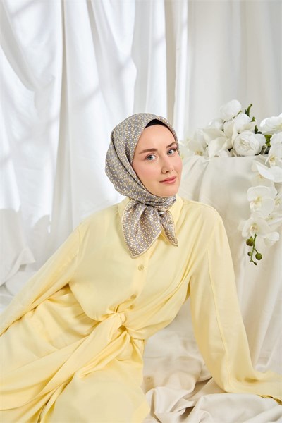 Twill İpek Eşarp Geometric Pattern Gri