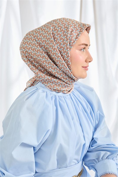 Twill İpek Eşarp Geometric Pattern Kahverengi