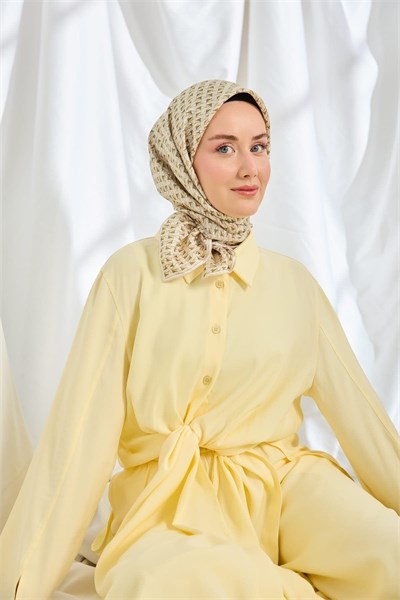 Twill İpek Eşarp Geometric Pattern Krem