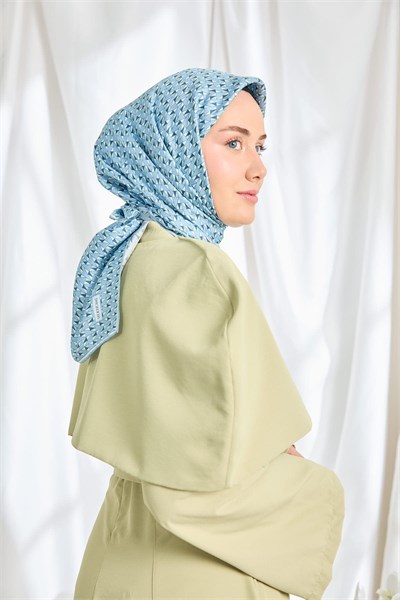 Twill İpek Eşarp Geometric Pattern Mavi