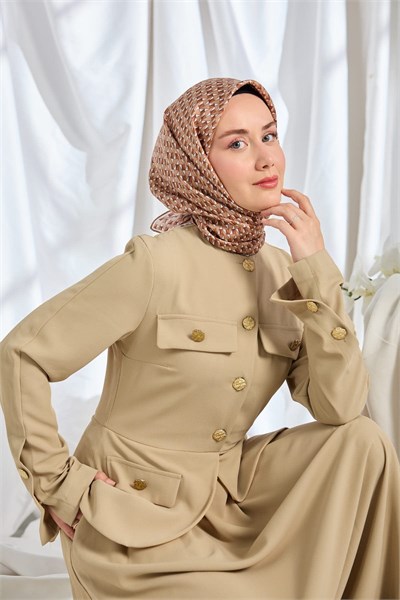 Twill İpek Eşarp Geometric Pattern Sütlü Kahve