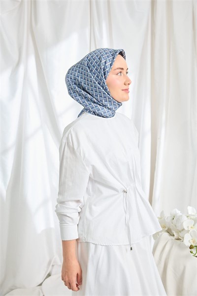 Twill İpek Eşarp Geometrik İndigo