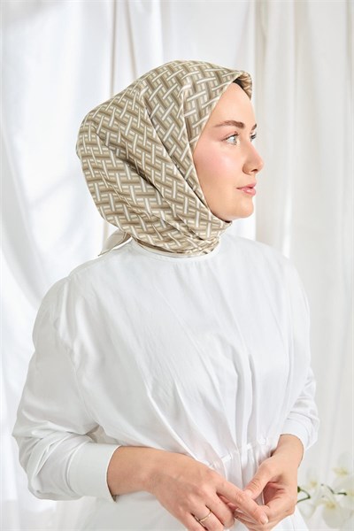 Twill İpek Eşarp Geometrik Küf Yeşili