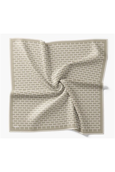 Twill İpek Eşarp Geometrik Küf Yeşili