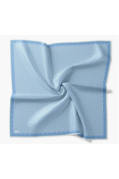 Twill İpek Eşarp Geometrik Mavi