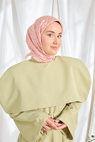 Twill İpek Eşarp Geometrik Pembe