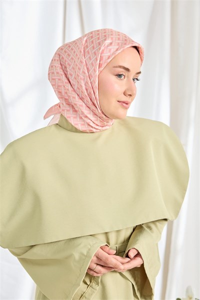 Twill İpek Eşarp Geometrik Pembe
