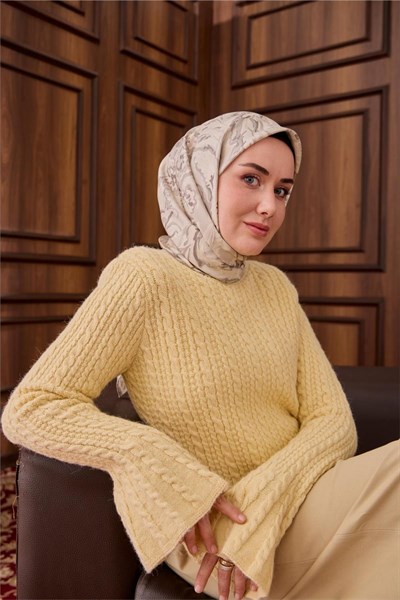 Twill İpek Eşarp Gri-Gümüş Ebru Desenli Tok Duruşlu 90x90