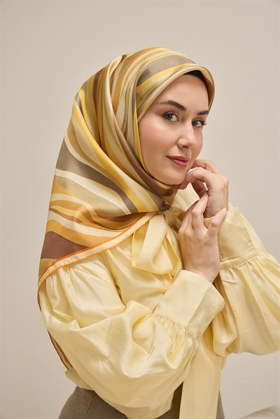 Twill İpek Eşarp Kıvrımlı Şerit Butter Yellow 90x90