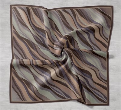 Twill İpek Eşarp Kıvrımlı Şerit Gece Kahve Mor 90x90