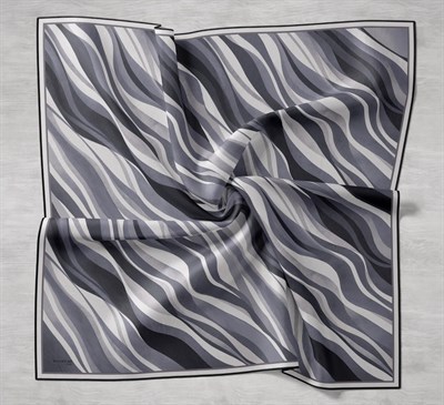 Twill İpek Eşarp Kıvrımlı Şerit Gri 90x90