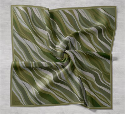 Twill İpek Eşarp Kıvrımlı Şerit Yeşil 90x90