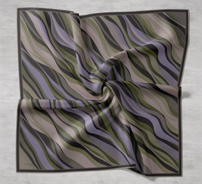 Twill İpek Eşarp Kıvrımlı Şerit Yeşil Bej 90x90
