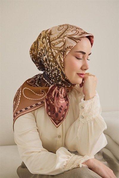 Twill İpek Eşarp Klasik Motif Rose 90x90