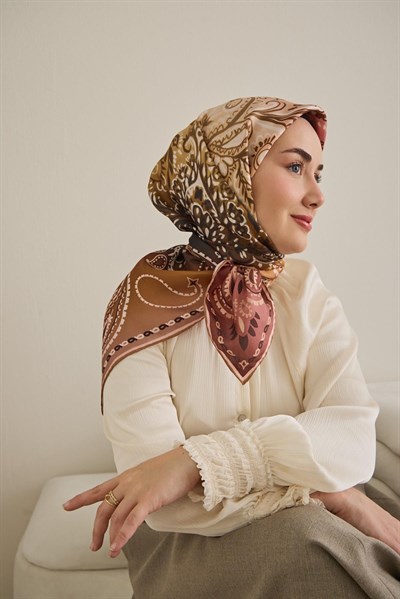Twill İpek Eşarp Klasik Motif Rose 90x90