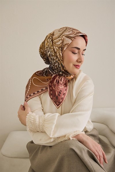 Twill İpek Eşarp Klasik Motif Rose 90x90