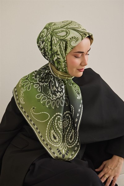 Twill İpek Eşarp Klasik Motif Yeşil 90x90