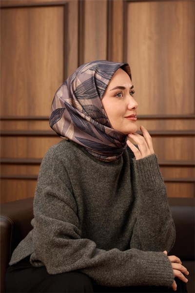 Twill İpek Eşarp Lacivert-Pastel Mor Vizon Geçişli Kaymaz Tok Duruşlu 90x90
