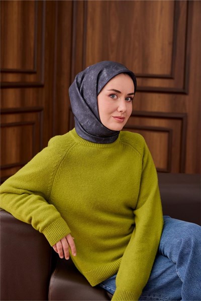 Twill İpek Eşarp Lacivert–Bebe Mavi Desenli Tok Duruşlu 90x90