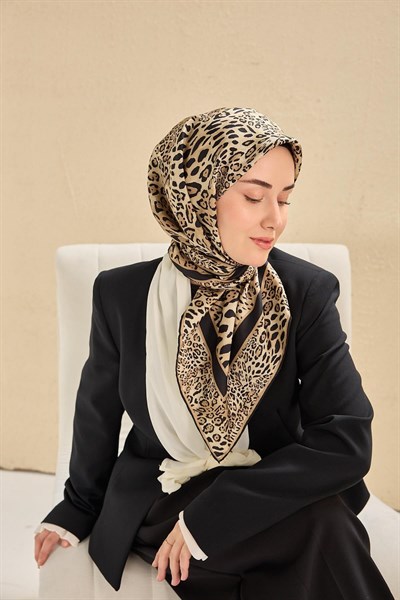 Twill İpek Eşarp Leopar Bej 90x90