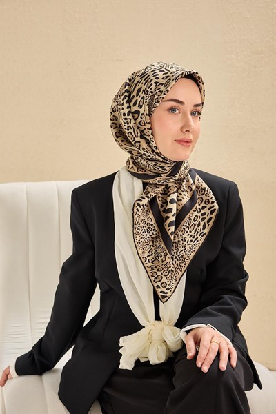 Twill İpek Eşarp Leopar Bej 90x90